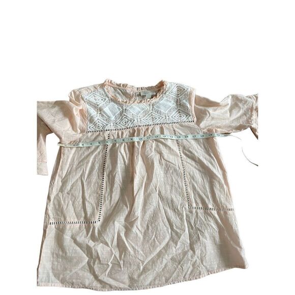 LOFT SOFT PEACH & WHITE CROCHET YOKE BELL SLEEVE COTTON BLOUSE XS - Picture 8 of 11